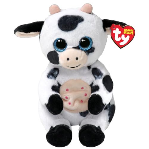 Ty Beanie Bellies - Herdly la Vaca con los Ojos Azules Brillantes, los Animales de Peluche con el Pancino Suave Originales 20 Cm - T41287