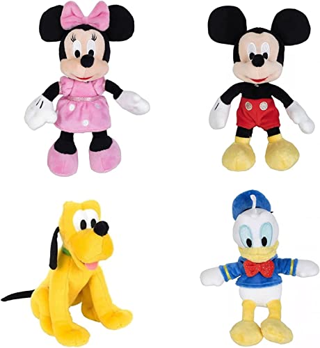 Simba Toys Disney Mickey and Friends - Juego de 4 Personajes de Peluche de 20 cm - Minnie Mickey Pluto & Donald Duck
