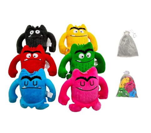 DUAMF Juguetes de peluche con diseño de monstruo, muñecos inspirados en cómics para gestionar las emociones. Set de muñecos en negro, azul y verde, 2-01