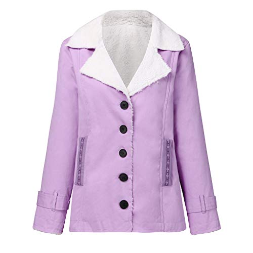 Lalaluka Abrigo de mujer de felpa con botones de solapa, chaqueta de invierno, chaqueta de invierno, chaqueta de plumón, chaqueta de punto, chaqueta de punto, morado, XL