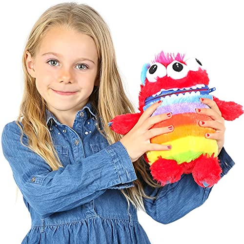 Worry Yummy Monster - Peluche infantil de peluche de 28 cm, juguete suave para niños y niñas, para reducir la ansiedad, el estrés y el miedo, compañero para dormir, color rojo