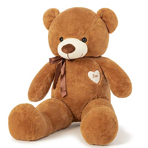 YunNasi Oso Peluche Gigante Osito de Peluche Grande Teddy Bear de Felpa con Corazón e Cinta 80cm/31.5 Inches Marrón